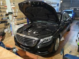 Mercedes S500 autófóliázás: 3M g377 gloss cosmic blue autó fóliával 5
