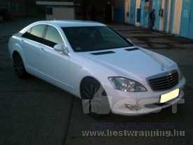 Mercedes S400 fóliázás: fényes fehér autó fóliázás 1