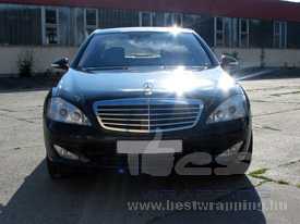 Mercedes S500 fóliázás: fényes fekete autó fóliázás 2